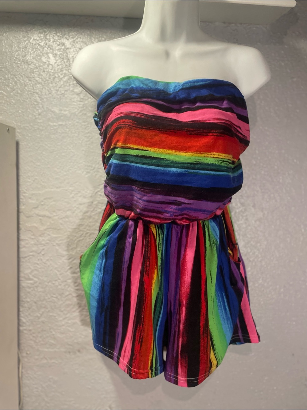 Love Rainbow Striped Strapless One-Piece Romper - Multicolor